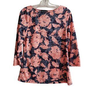 INC International Lightweight Semi Sheer Size L Top Navy Coral Pink, Runs Small